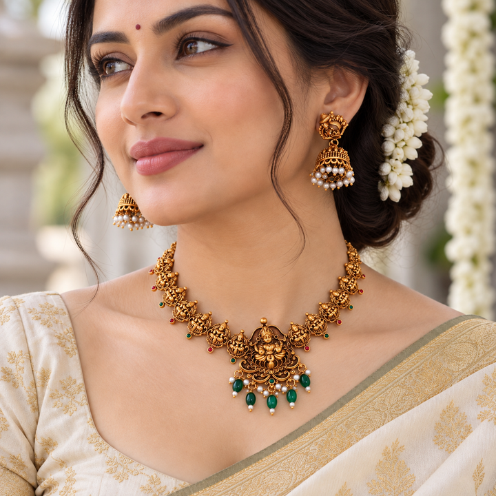 Exquisite Temple-Inspired Gold Plated Necklace