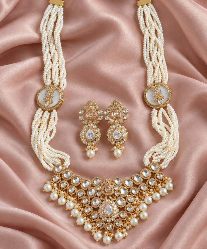 Victorian Kundan Pendant Haram with Multi-Layer Pearls