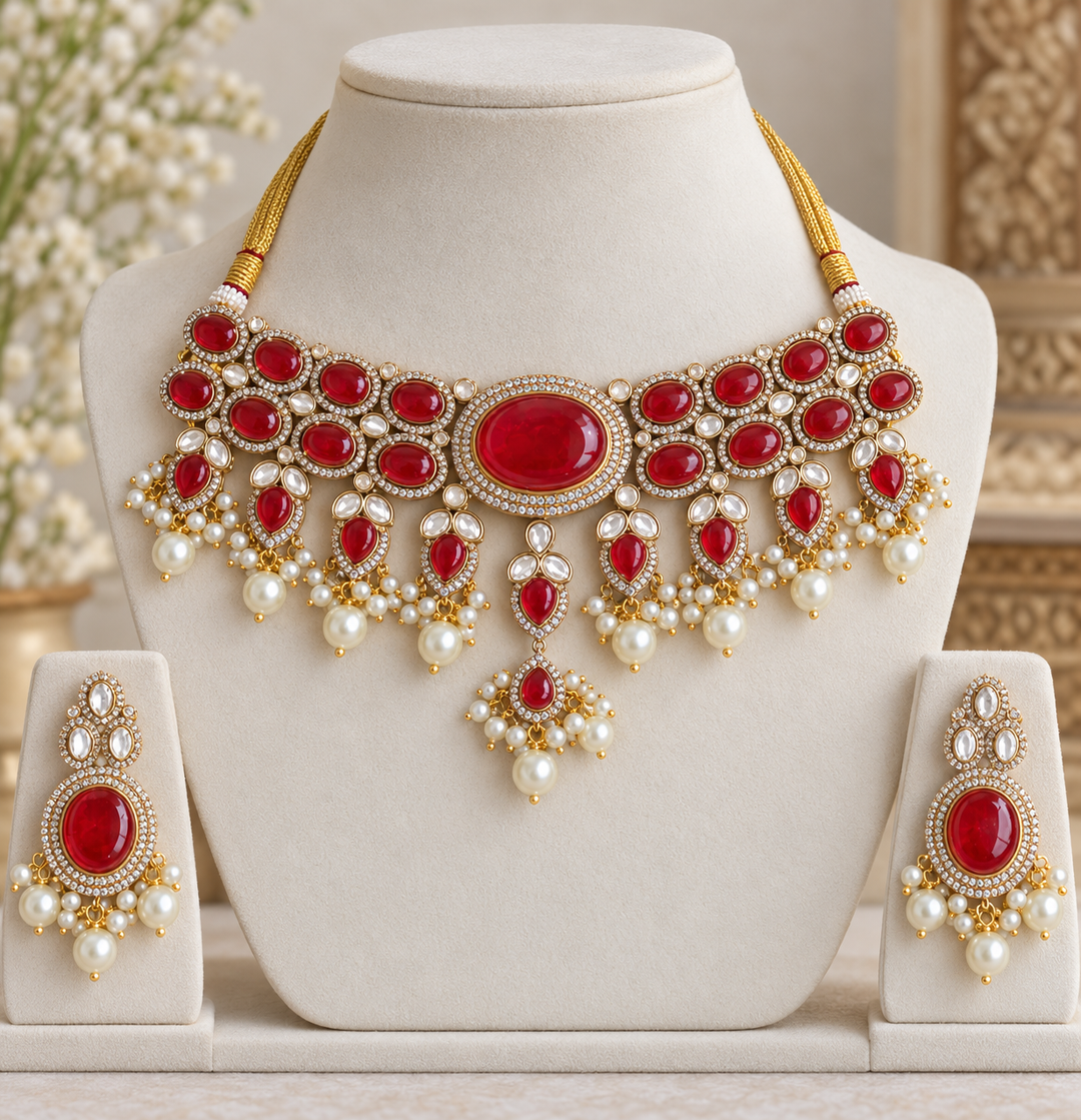 Victorian AD Oval Stone Choker with Pearl Drops