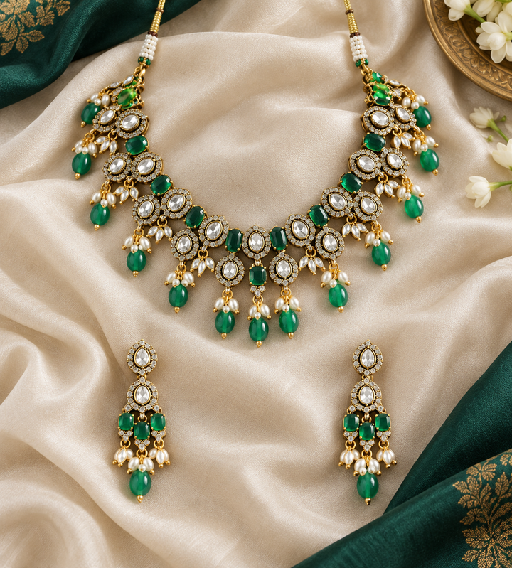 Victorian AD Emerald & Pearl Short Necklace