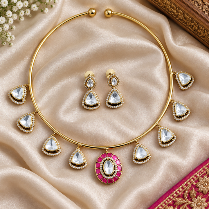 Pink Victorian AD Hasli Choker with Oval Stones