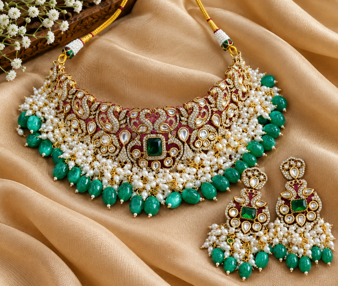 Victorian AD Choker with Peacock Design & Emeralds