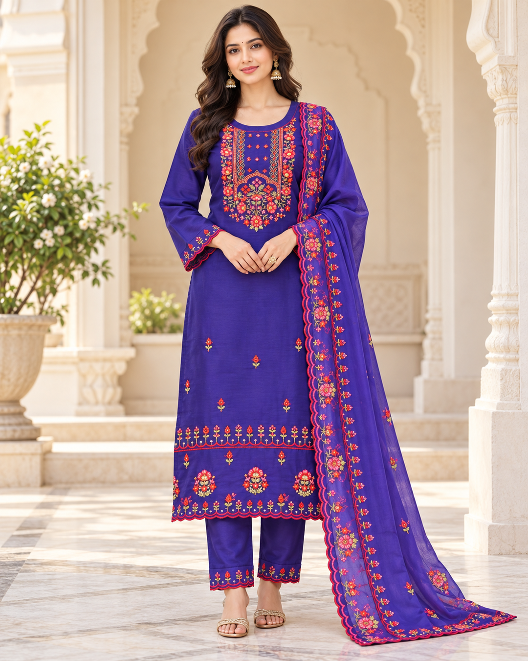 Chic Purple Silk Kurti Pant Set with Organza Dupatta