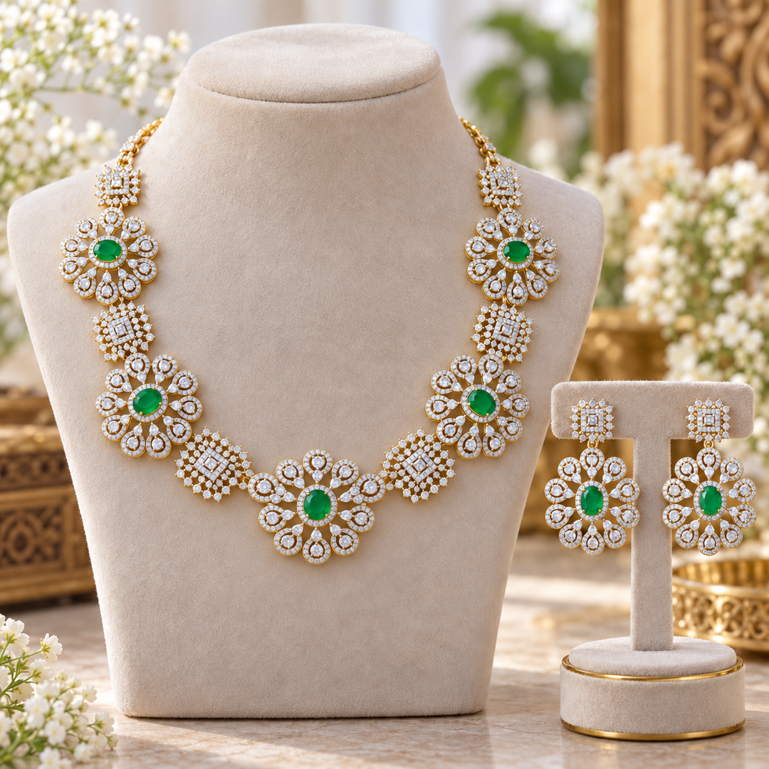 Sparkling Emerald & Diamond Necklace - Festive Jewelry
