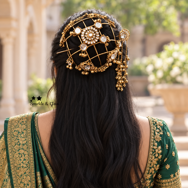 Exquisite Gold Hair Bun for Weddings & Festivities