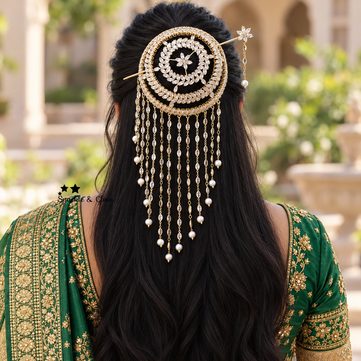 Exquisite Pearl and Gold Bridal Hair Bun Accessory