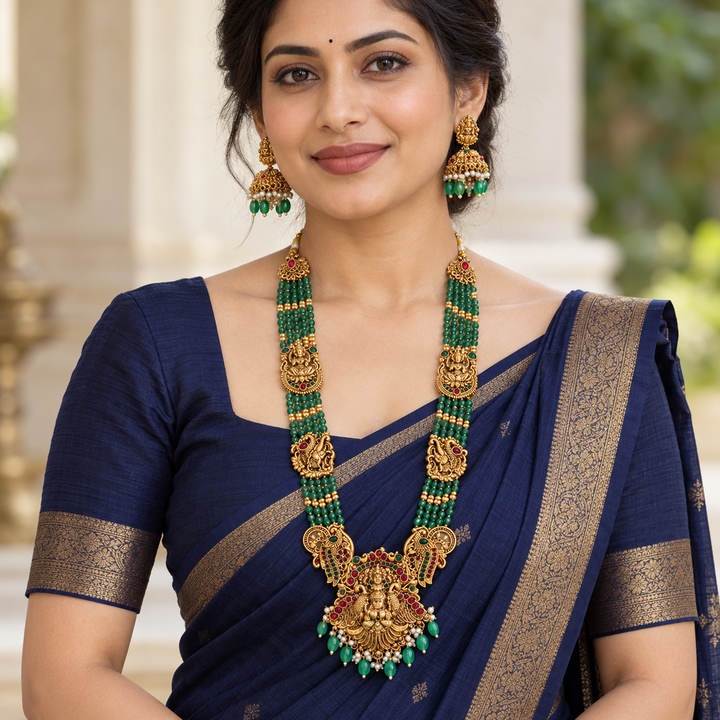 Exquisite Temple Jewellery with Emerald Beads