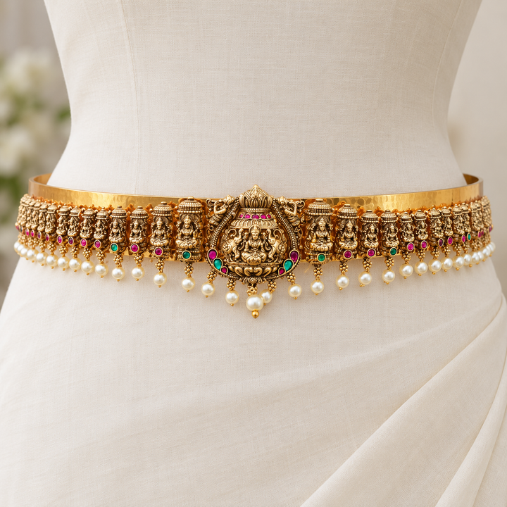 Elegant Temple Design Gold Hip Belt for Festive Bliss