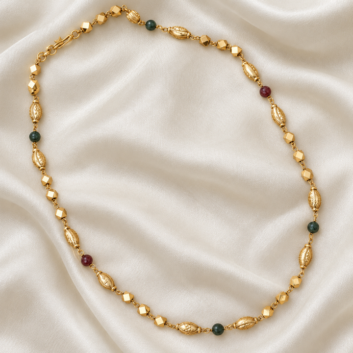 Elegant Beaded Necklace with Golden Charms