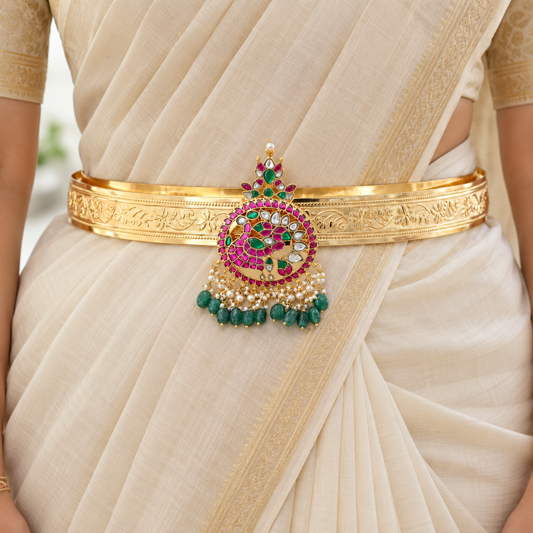 Gold Kundan Hip Belt for Celebrations