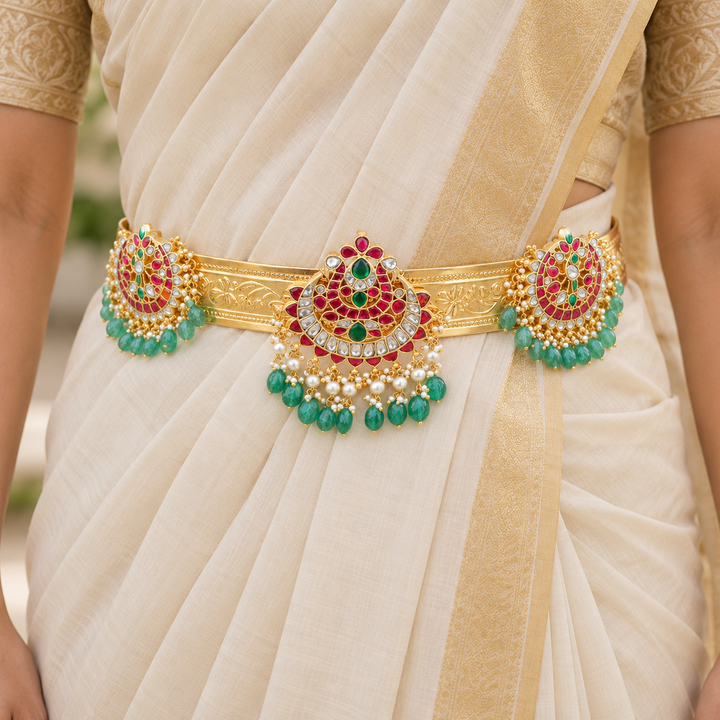 Elegant Kundan Gold Hip Belt for Festive Occasions