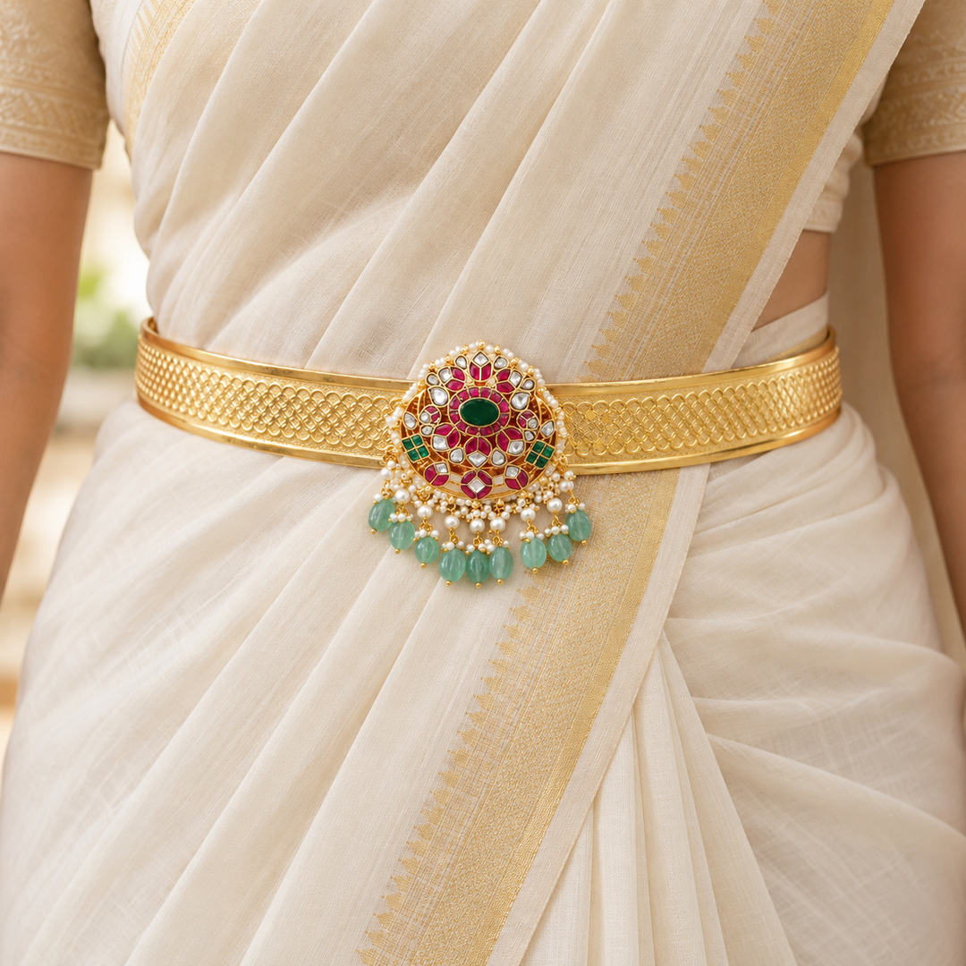 Exquisite Kundan Gold Hip Belt for Weddings & Festive