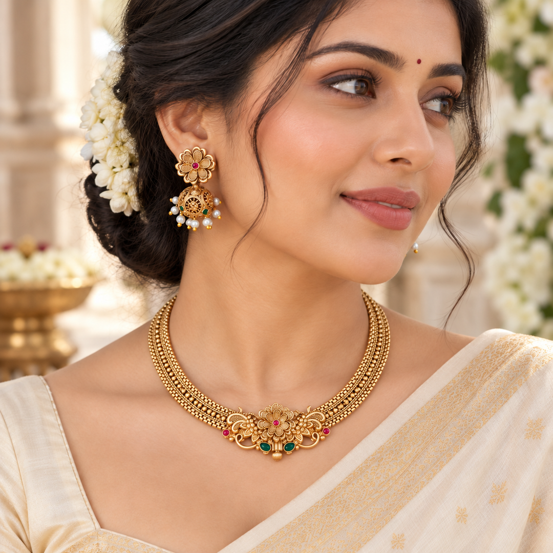 Radiant Gold-Plated Necklace for Festive Celebrations