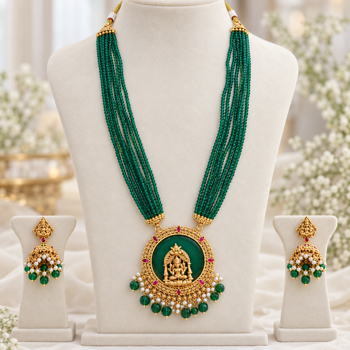 Exquisite Temple Necklace Set - Gold Finish