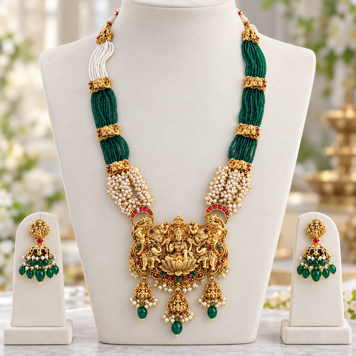 Exquisite Gold Plated Temple Long Necklace Set