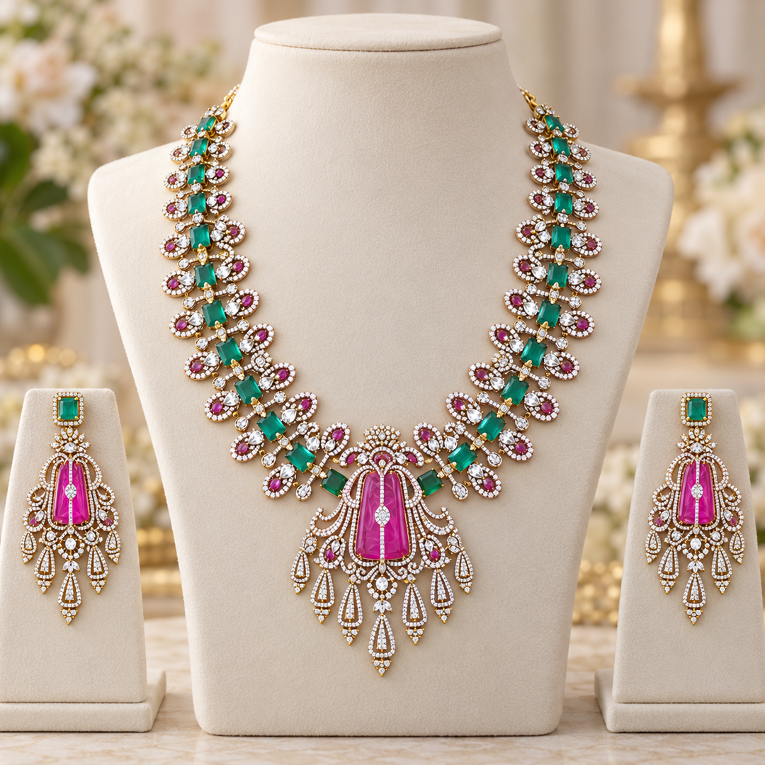Victorian Bridal Long Necklace Set - Timeless Elegance