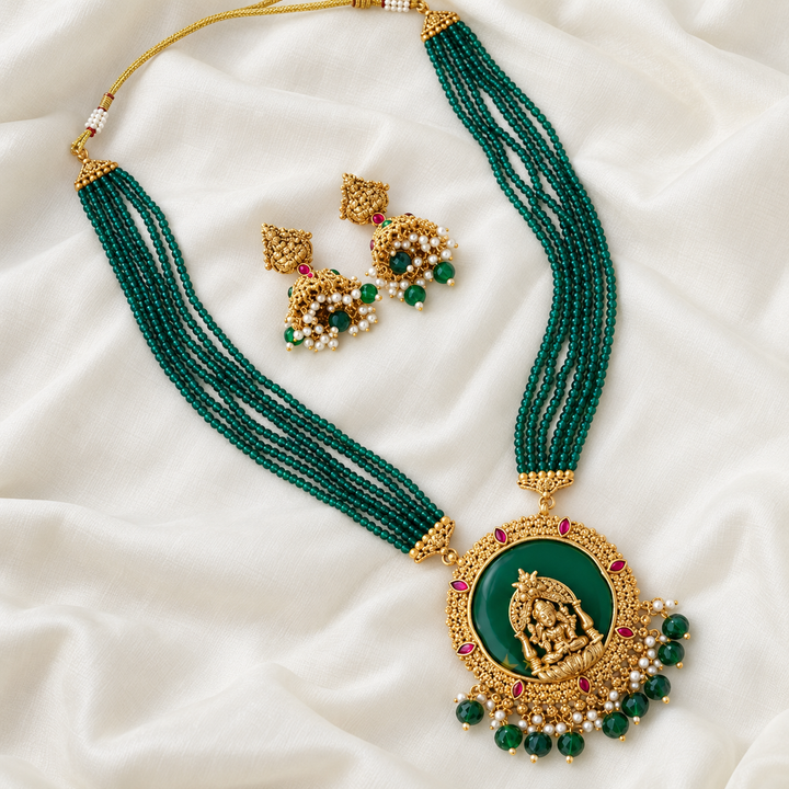 Exquisite Temple Necklace Set - Gold Finish