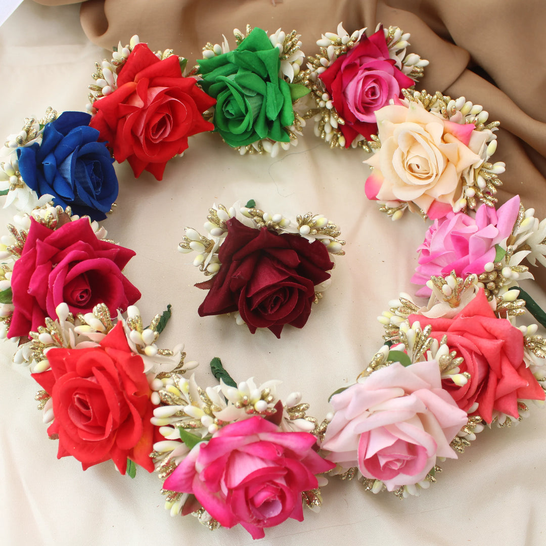 Multicolor Artificial Rose Flower Bobby Pin Set of 12 - Sparkle and Glow