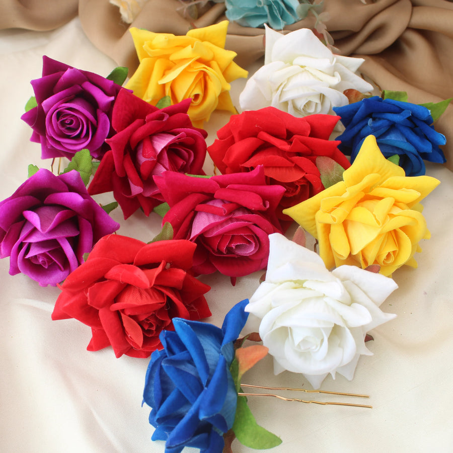 Multicolor Artificial Rose Hair pins– Set of 12 - Sparkle and Glow