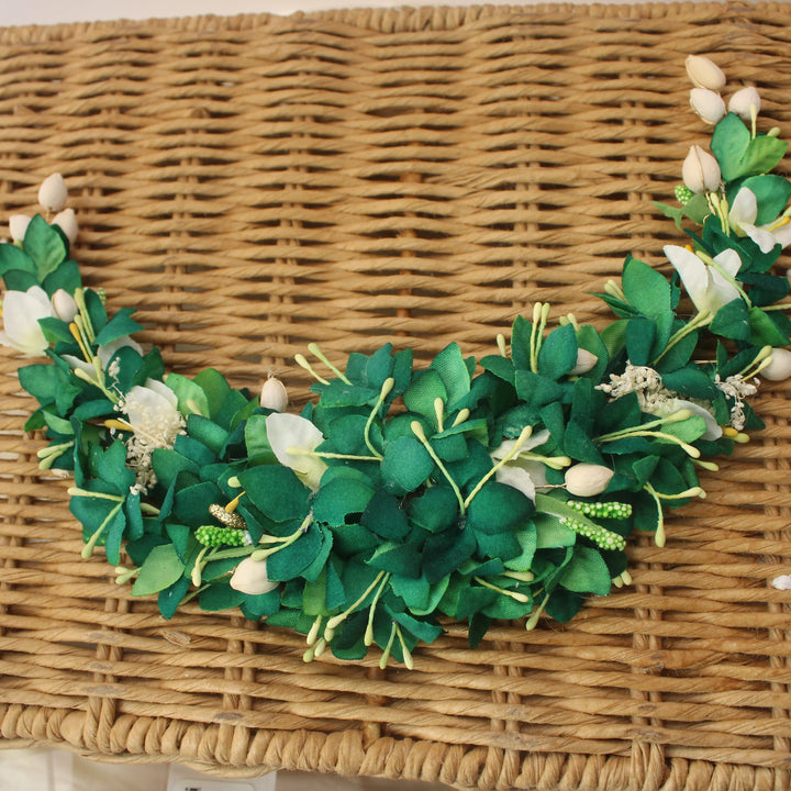 Green Artificial Leaf & Bud Gajra for Hair - Sparkle and Glow