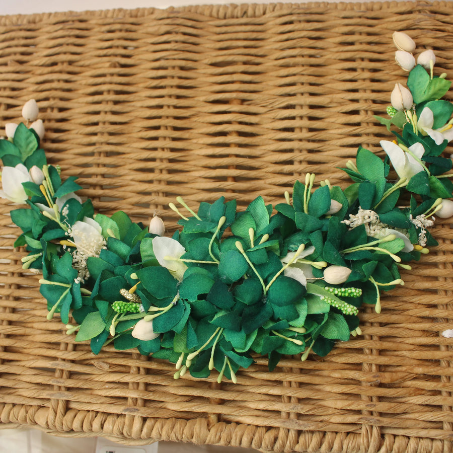 Green Artificial Leaf & Bud Gajra for Hair - Sparkle and Glow