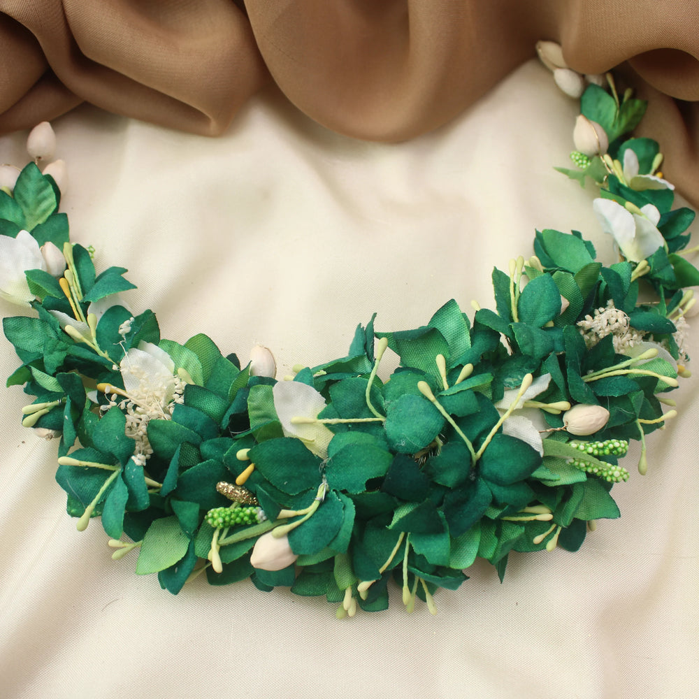 Green Artificial Leaf & Bud Gajra for Hair - Sparkle and Glow