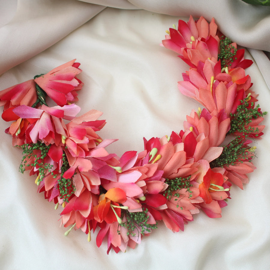 Pink & Coral Artificial Floral Hair Gajra – Bun Accessory - Sparkle and Glow