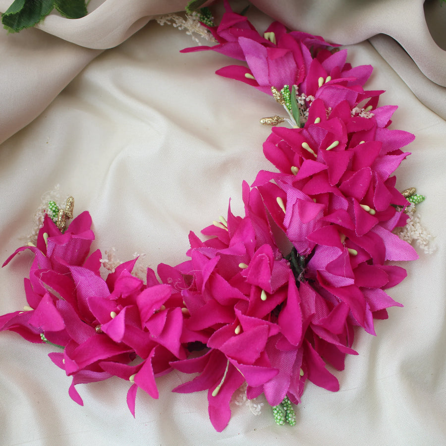 Magenta Artificial Floral Hair Gajra – Bun Accessory - Sparkle and Glow