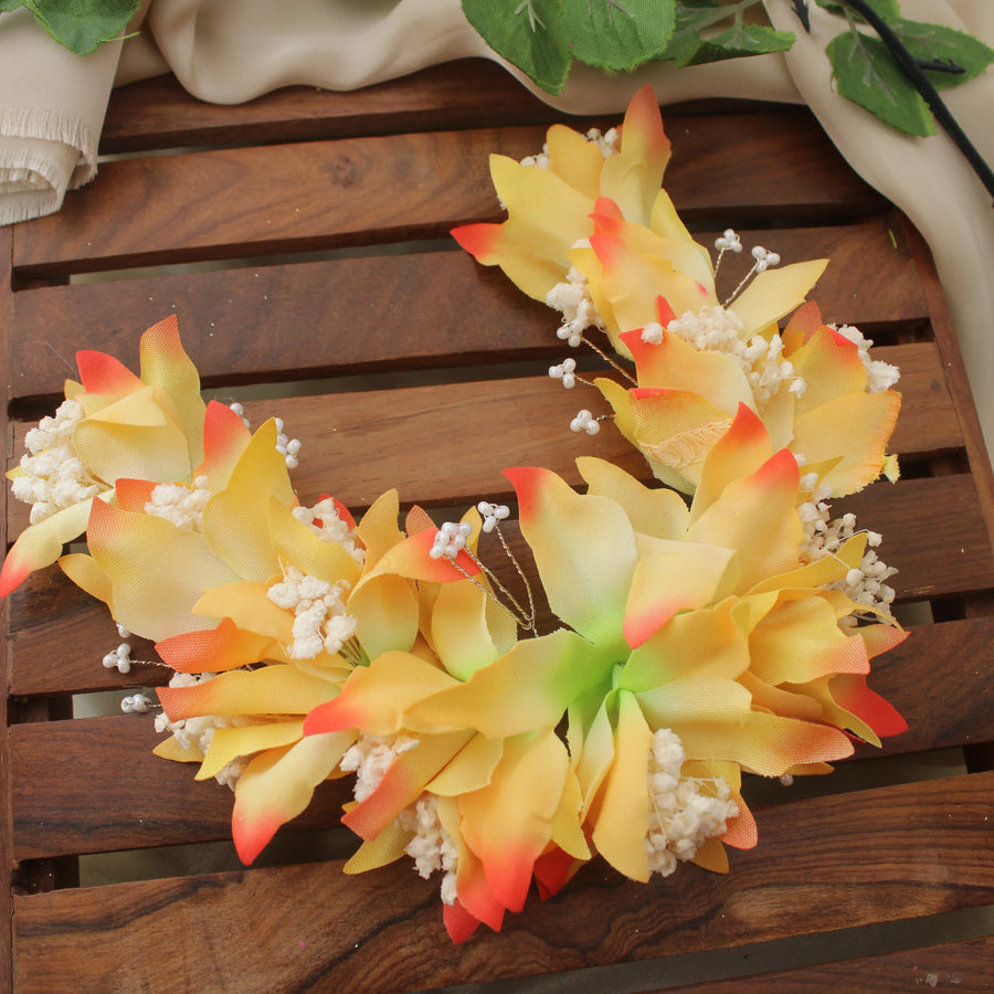Yellow & Orange Artificial Floral Hair Gajra - Sparkle and Glow