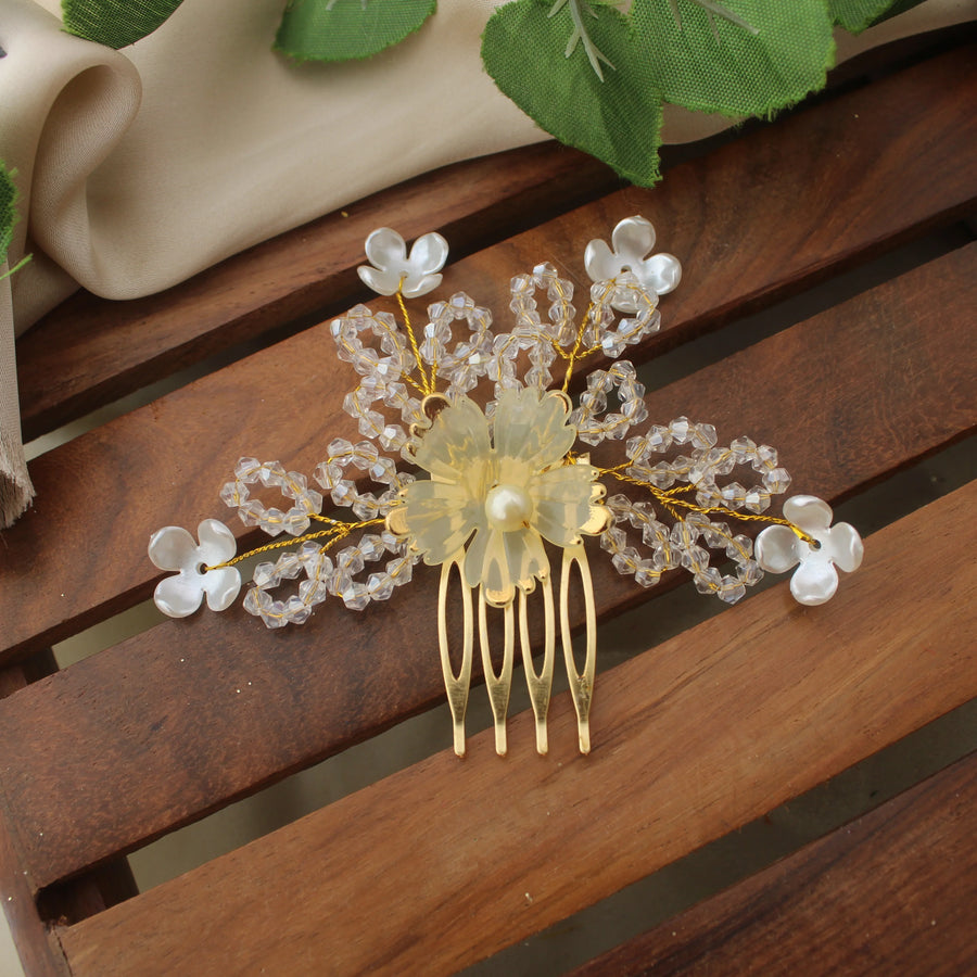 Crystal Beaded Floral Gold Base Bridal Juda Pin - Sparkle and Glow