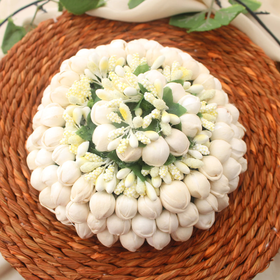 Full White Artificial Jasmine Veni Gajra – Bridal Bun Hair Accessory - Sparkle and Glow