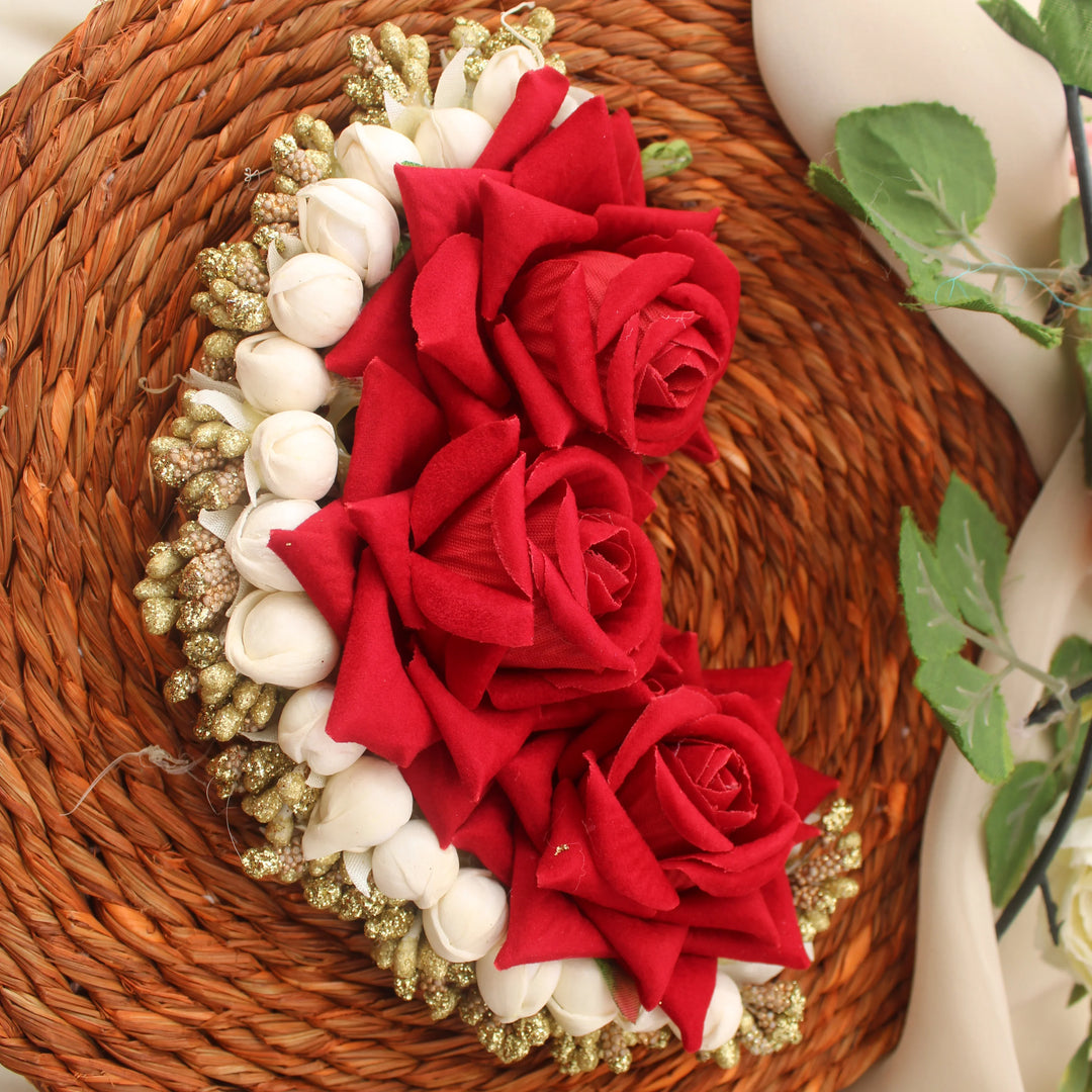 Red Rose & Jasmine Artificial Gajra for Hair Bun - Sparkle and Glow