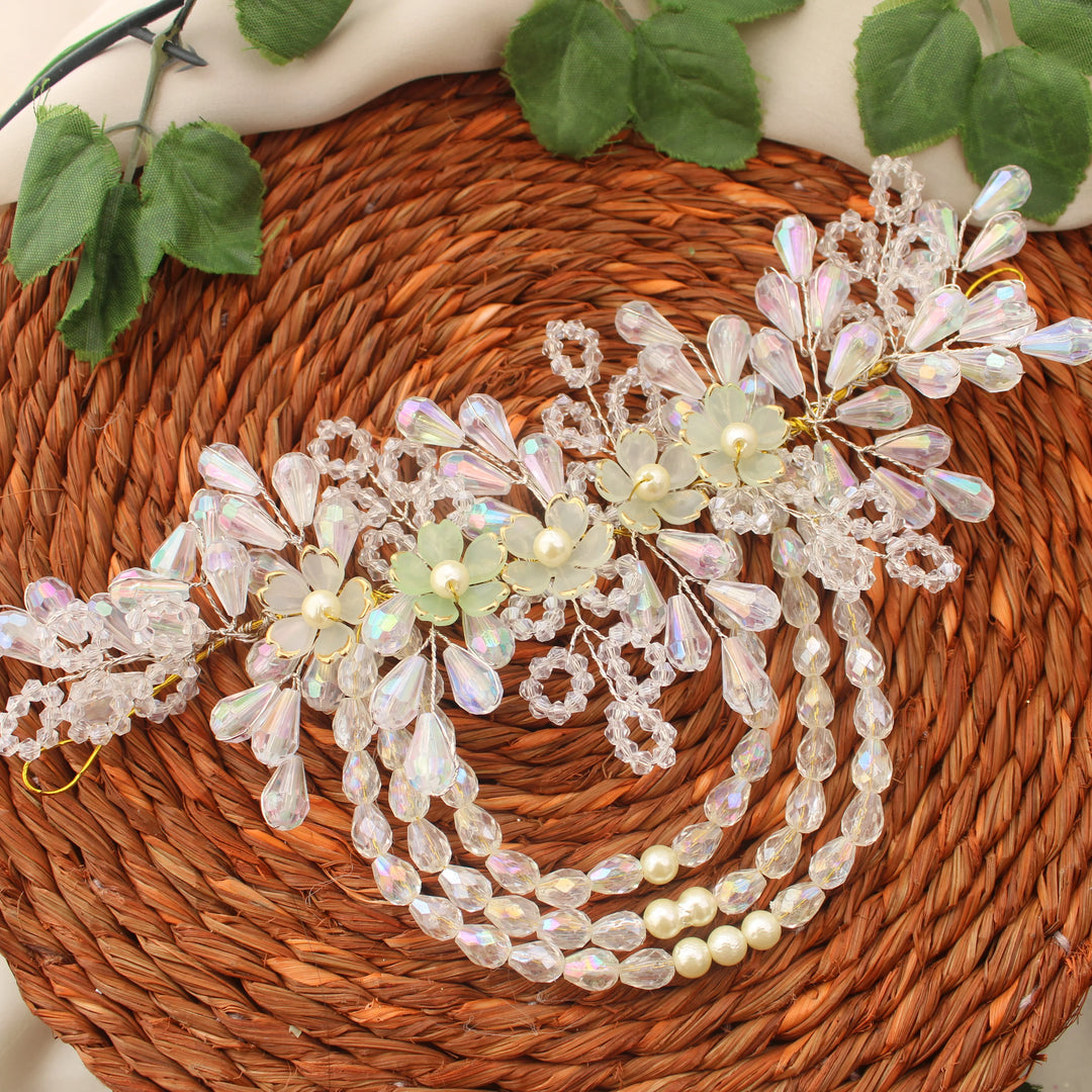 Crystal Beaded Floral Hair Bun Accessory - Sparkle and Glow