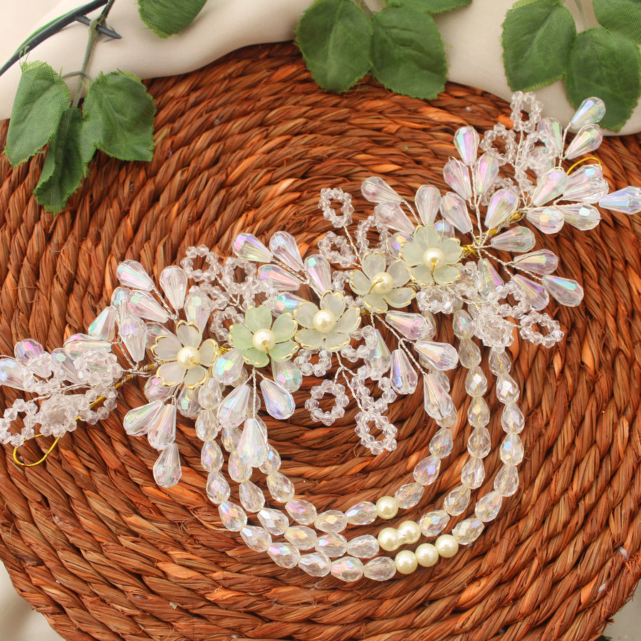 Crystal Beaded Floral Hair Bun Accessory - Sparkle and Glow