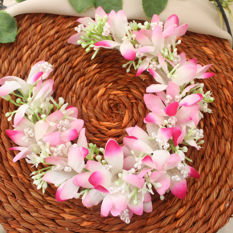 Pink & White Artificial Floral Gajra for Hair Bun - Sparkle and Glow