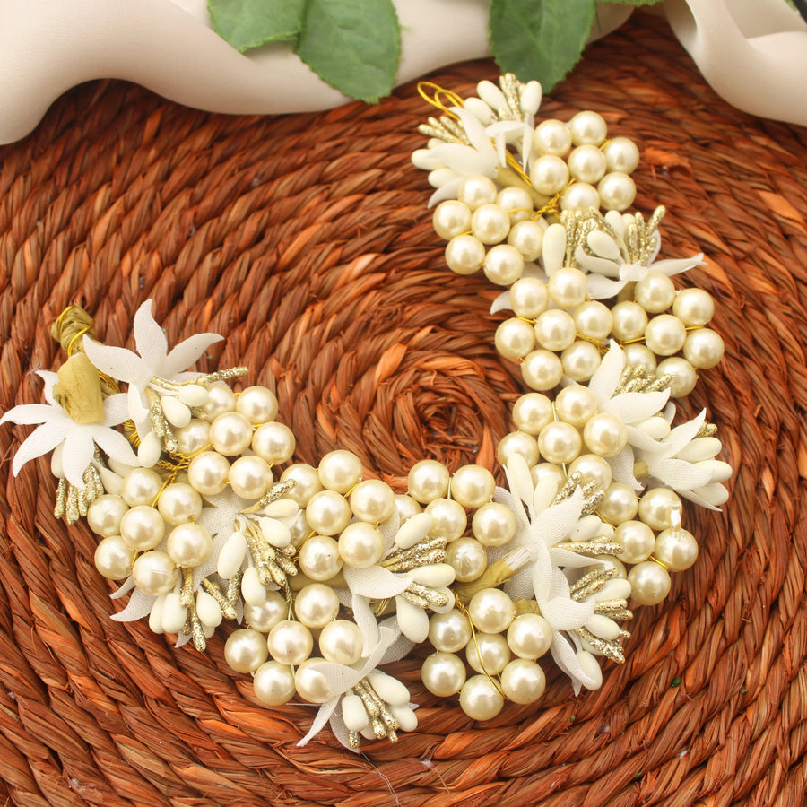 Golden Pearl Artificial Flower Gajra for Hair Buns - Sparkle and Glow