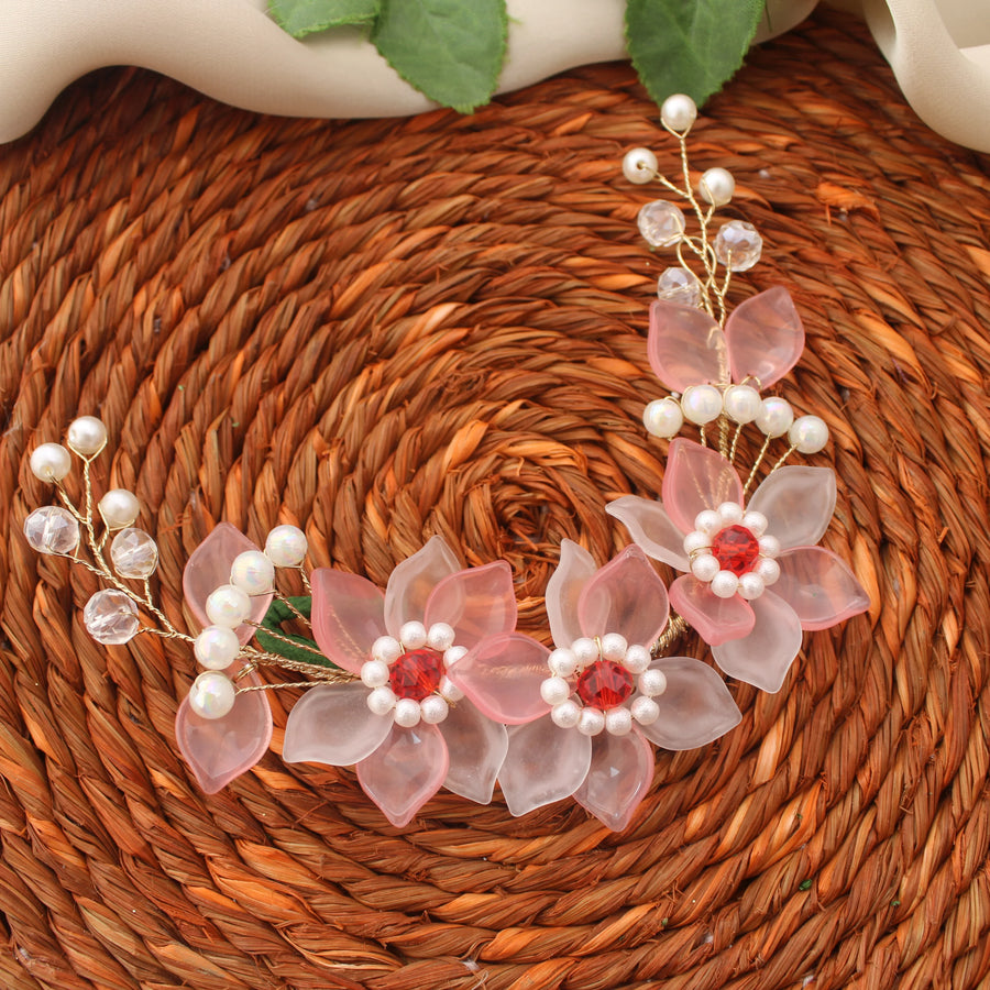 Light Pink Floral Pearl Hair Accessory - Sparkle and Glow