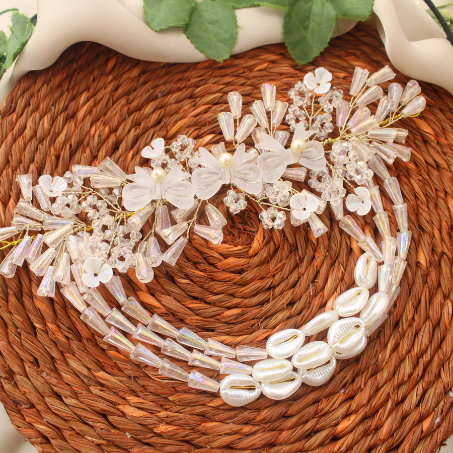 Crystal Beaded Hair Veni with Cowrie Shells – Bridal & Dance Accessory - Sparkle and Glow