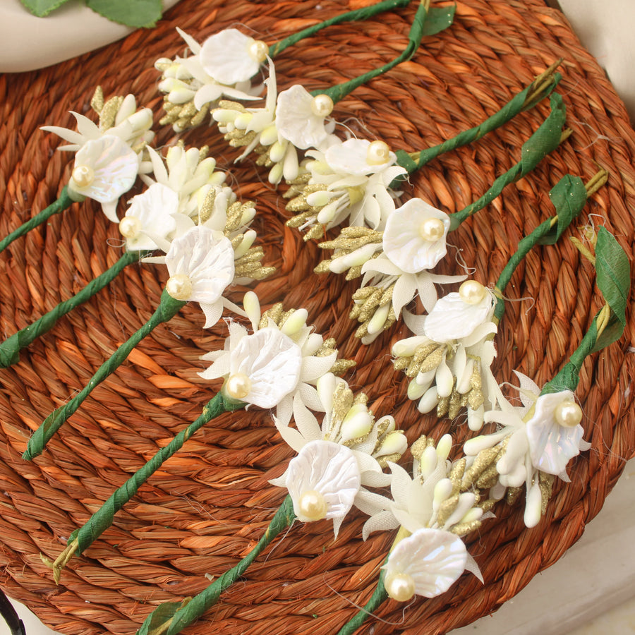 White buds Artificial Flower Veni for Hair Decoration - Sparkle and Glow