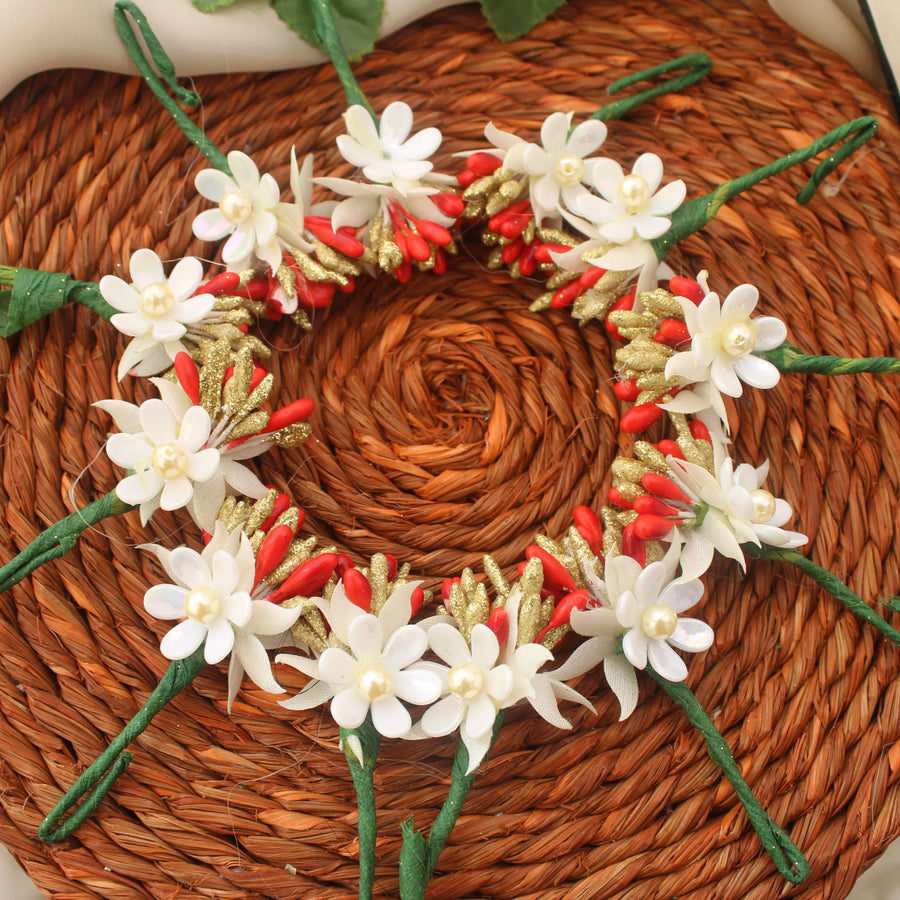 Traditional White & Red Artificial Flower Veni - Sparkle and Glow