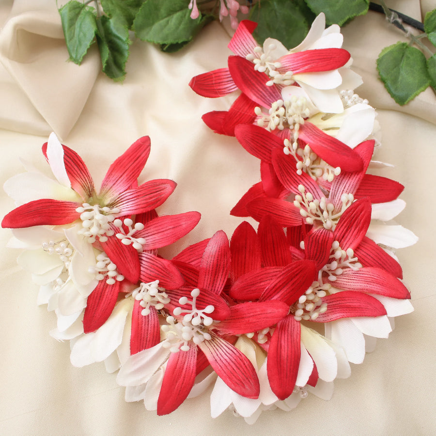 Red and White Artificial Flower Hair Gajra - Sparkle and Glow