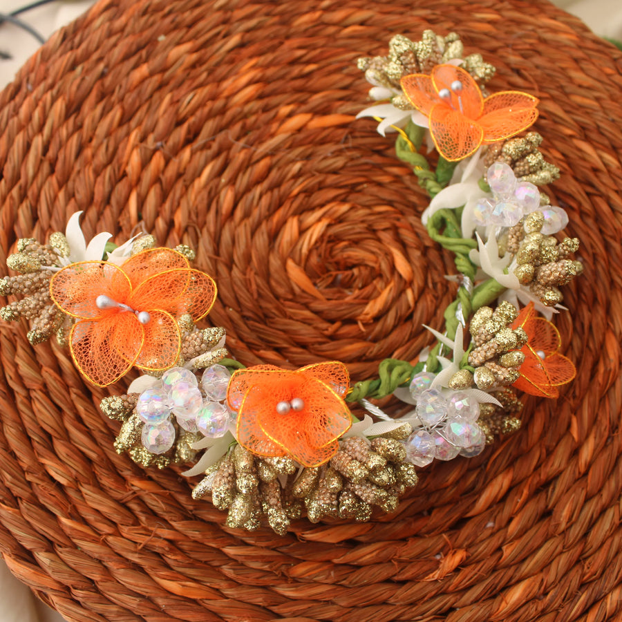 Orange and Gold Artificial Floral Hair Veni - Sparkle and Glow