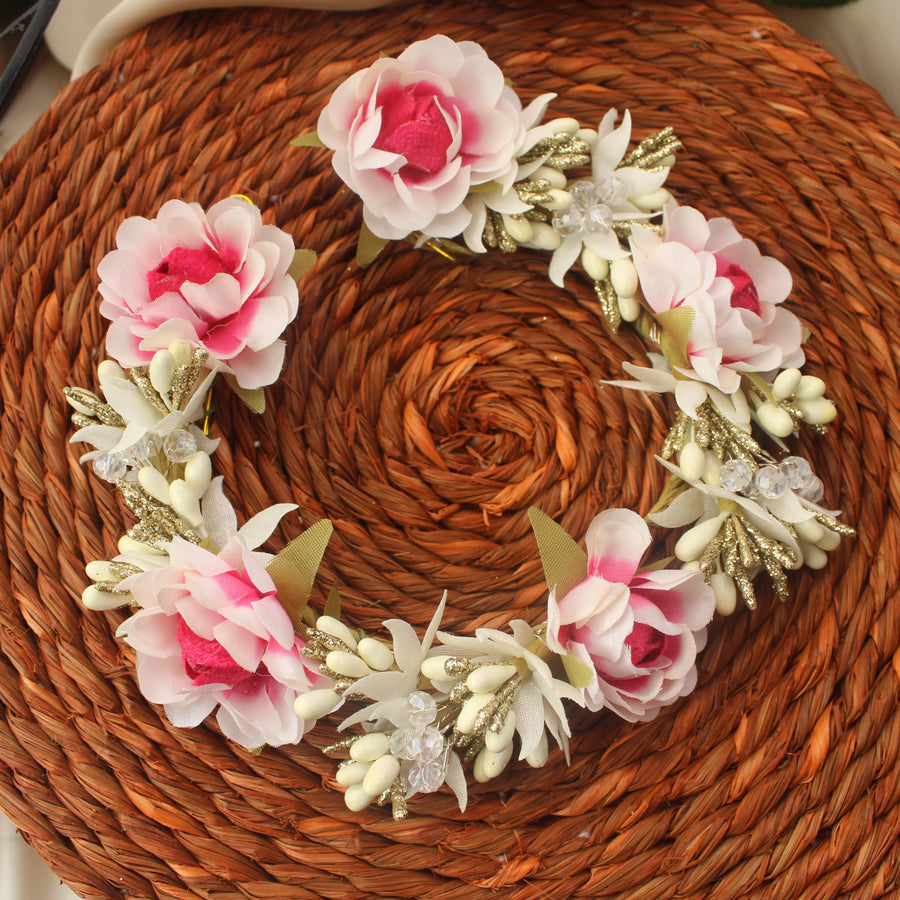 Elegant Pink Rose Artificial Hair Veni for Traditional Hairstyles - Sparkle and Glow