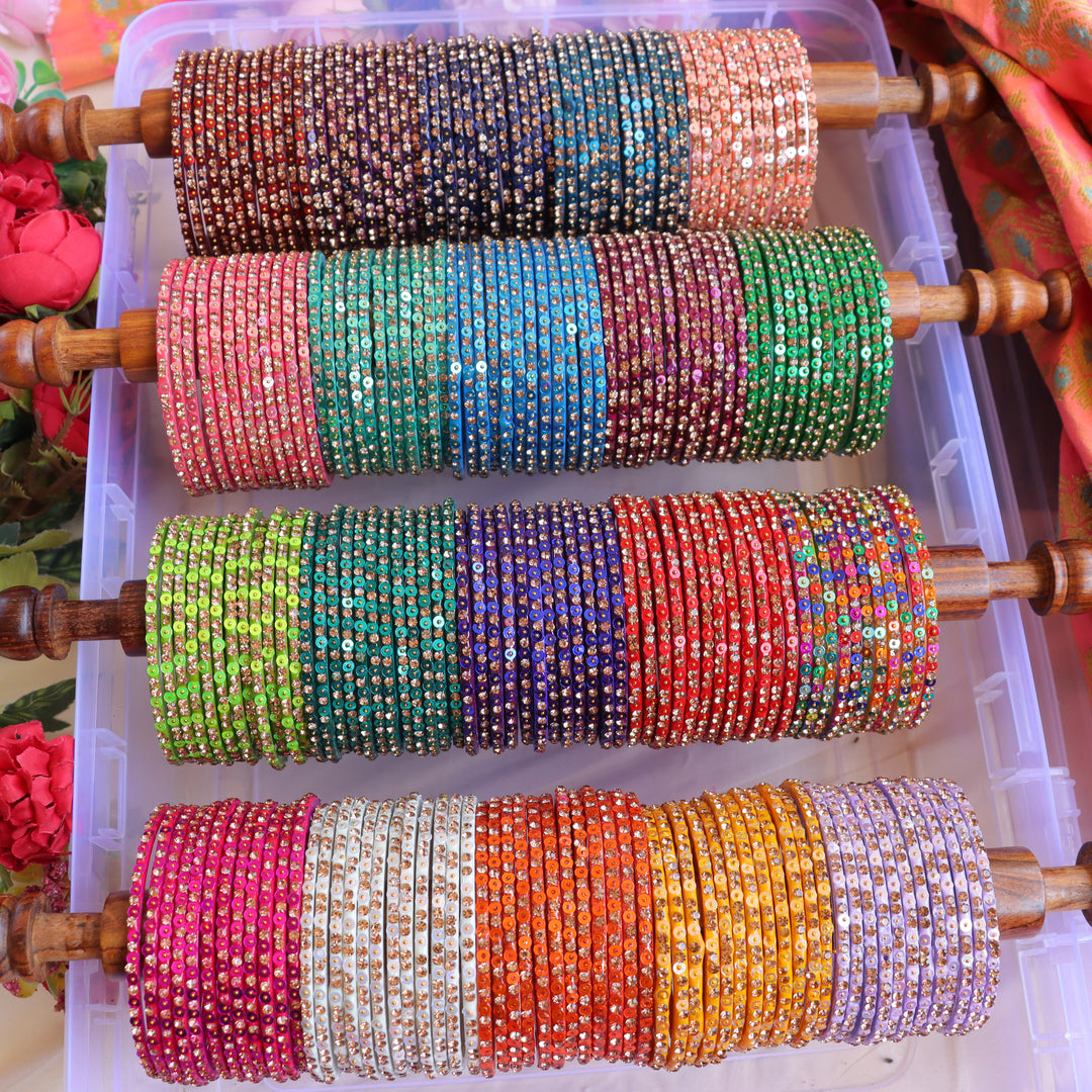 Stunning glitter and Stone Work Glass Bangles Set