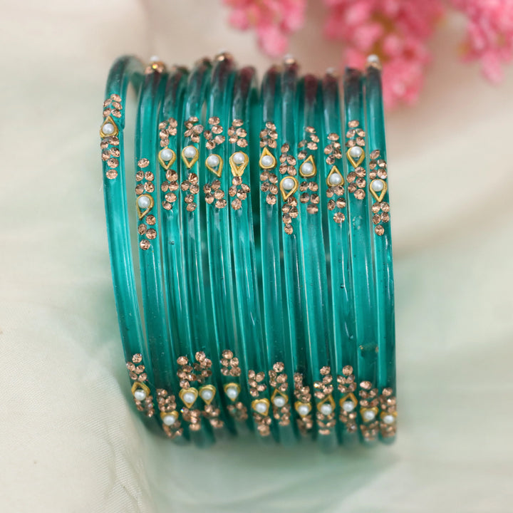 Elegant Glass Bangles with Pearl & Stone Accents