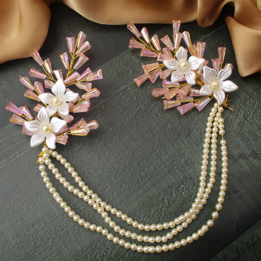 Pink Floral Pearl Hair gajra - Sparkle and Glow
