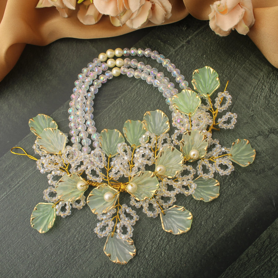 Pastel Green Floral Beaded Hair Veni - Sparkle and Glow