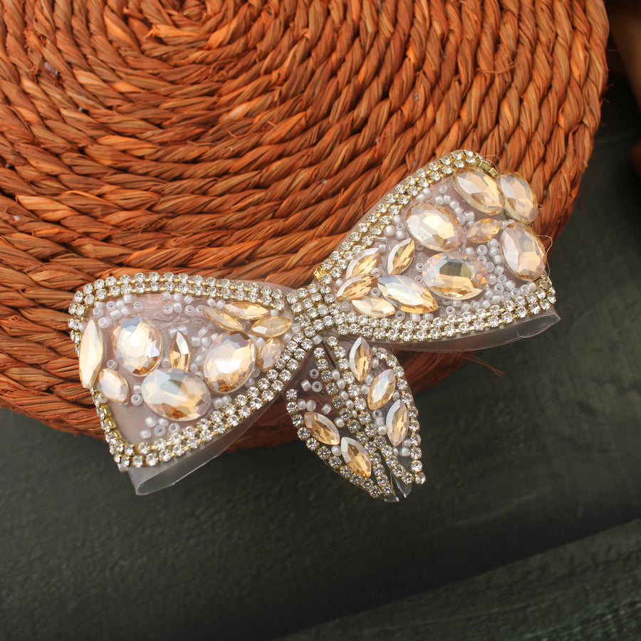 Champagne Crystal Bow Hair Clip - Sparkle and Glow
