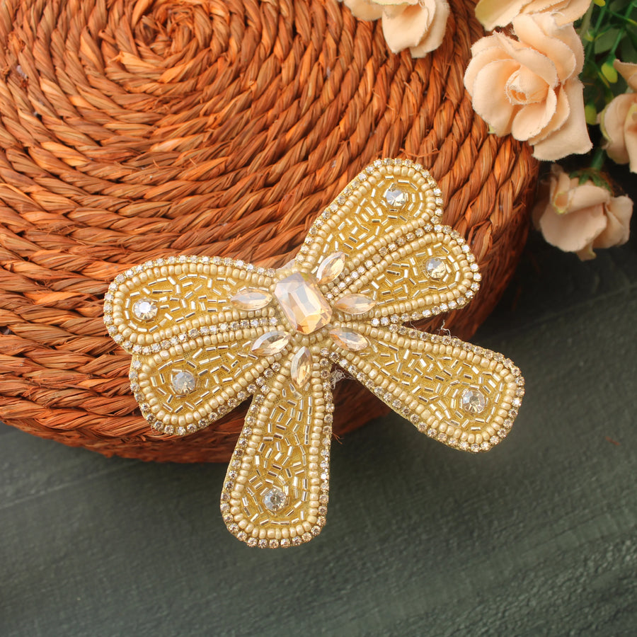 Golden Beaded Bow Hair Clip - Sparkle and Glow