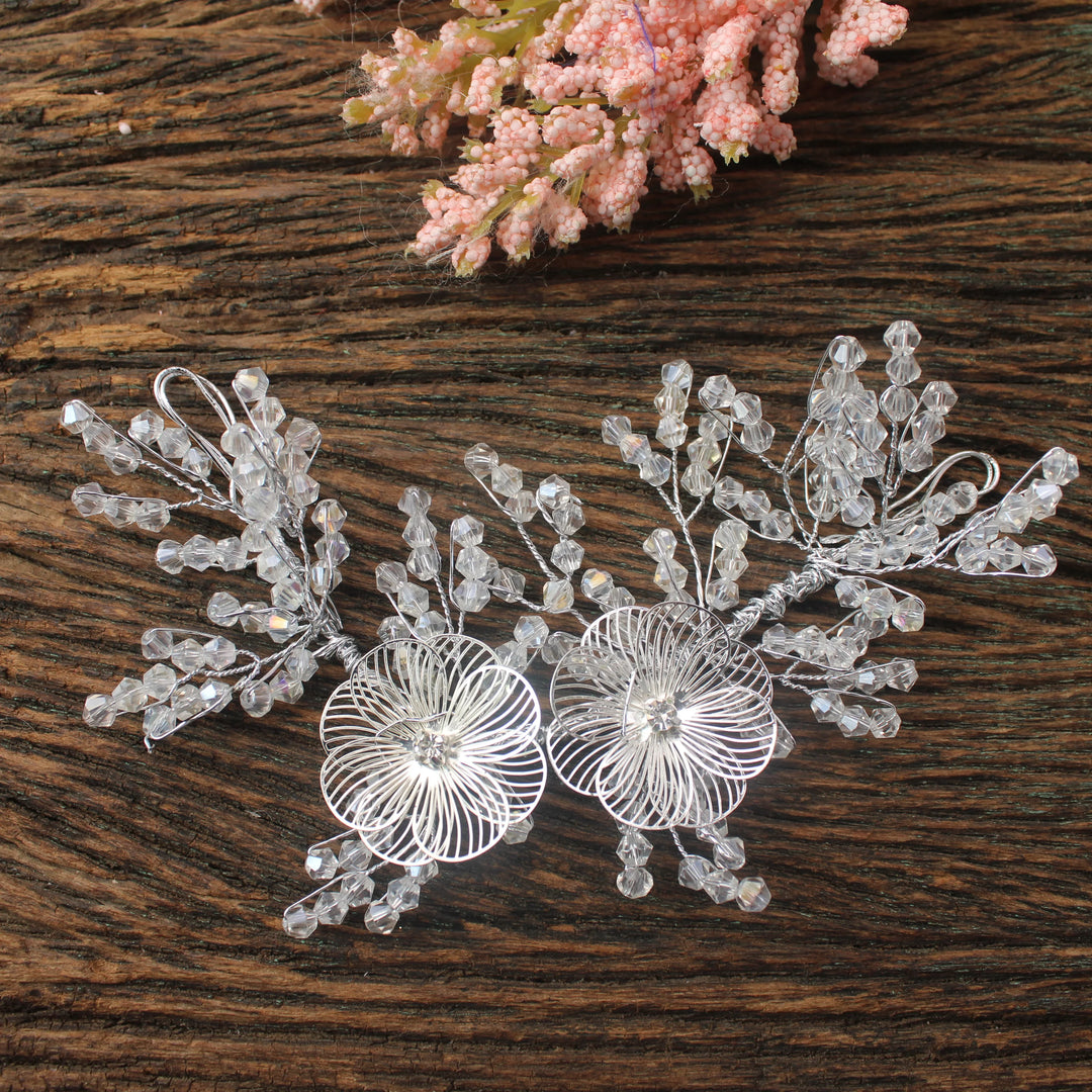 Silver Crystal Floral Hair Veni - Sparkle and Glow
